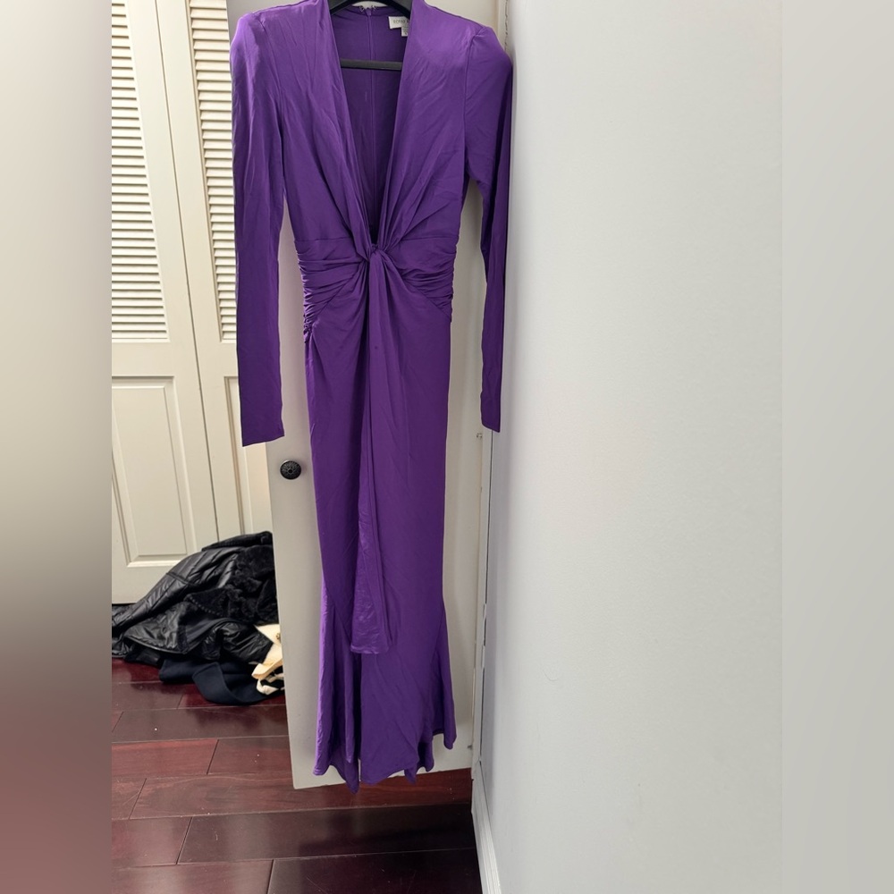 Ramy Brook Purple Plunge Long Sleeve Gown